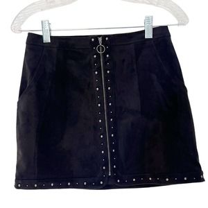 NWT American Eagle AE Black Faux Suede Studded Full Zip Mini Skirt Size 2